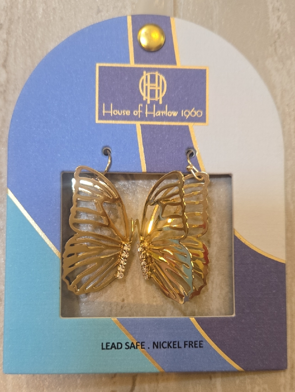 New House of Harlow 1960 Golden Butterfly Dangle Earrings